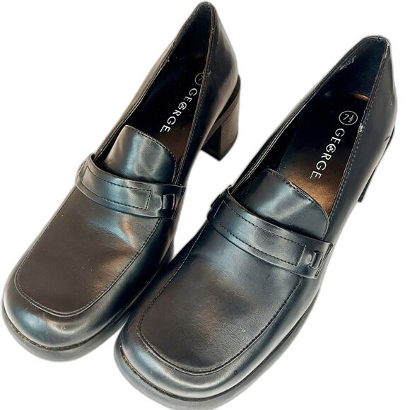 Women's George Black Faux Leather Jessica 2" Block Heel School Shoes Sz 7.5 - Picture 2 of 11